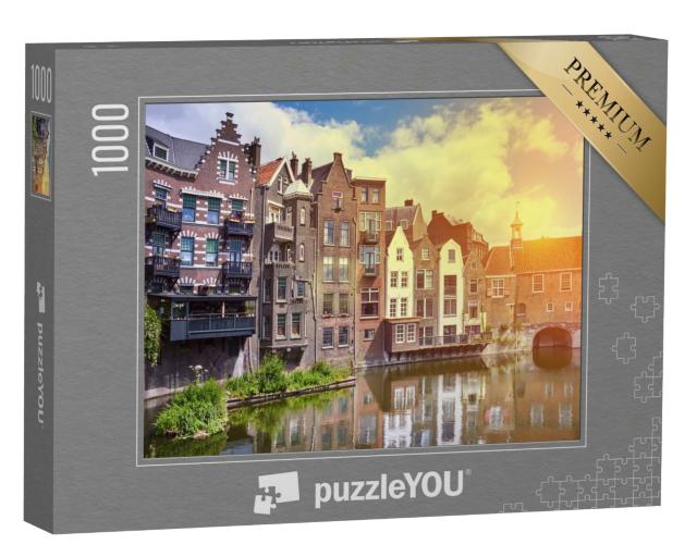 Puzzle de 1000 pièces « Coucher de soleil sur Delfshaven à Rotterdam, Pays-Bas »