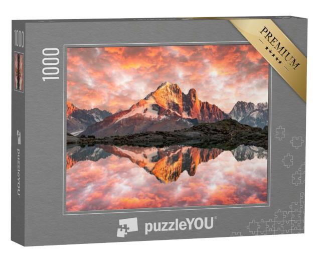 Puzzle de 1000 pièces « Coucher de soleil sur le lac Blanc dans les Alpes françaises »