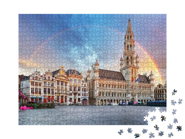 Puzzle de 1000 pièces « Arc-en-ciel au-dessus de la vieille ville de Bruxelles, Belgique »
