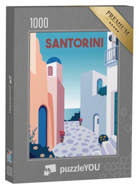 Puzzle de 1000 pièces « Illustration vectorielle de Santorin avec des bâtiments historiques »