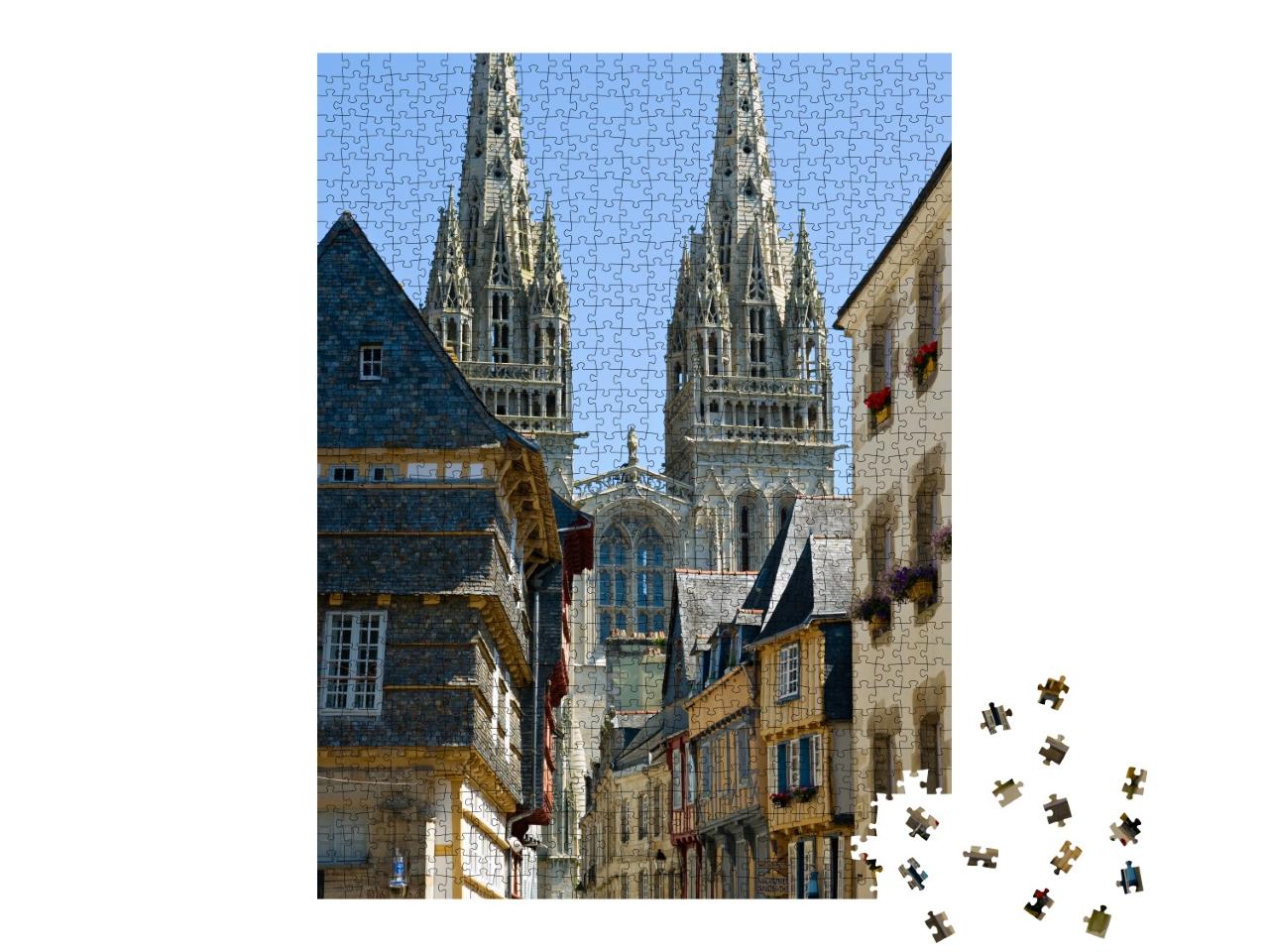 Puzzle de 1000 pièces « Quimper, cathédrale et maisons à colombages en Bretagne, France »