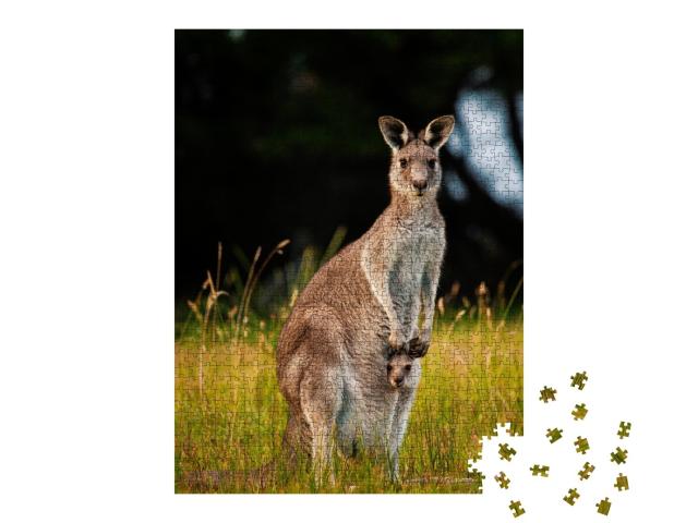 Puzzle de 1000 pièces « Une mère kangourou avec un petit curieux dans sa poche »