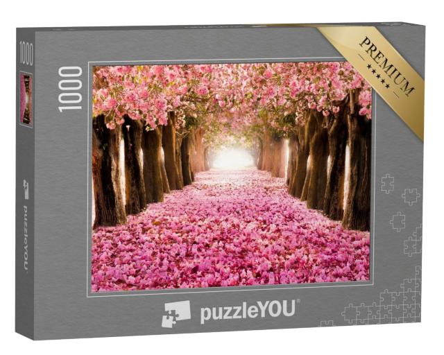 Puzzle de 1000 pièces « Tunnel romantique de cerisiers en fleurs »