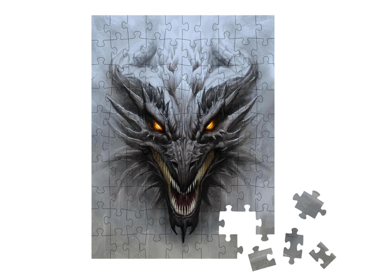 Puzzle de 100 pièces « Tête de dragon sur la pierre grise »
