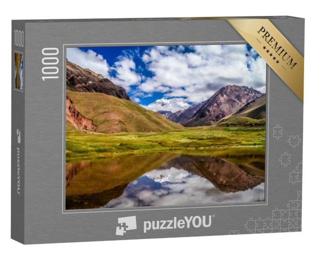 Puzzle de 1000 pièces « Aconcagua, le plus haut sommet d'Amérique du Sud devant un lac, Argentine »