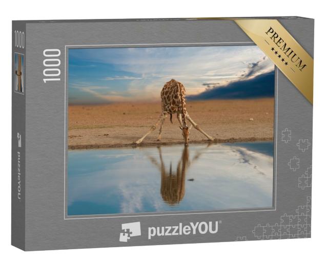Puzzle de 1000 pièces « Girafe buvant au point d'eau, pan d'Etosha, Namibie »