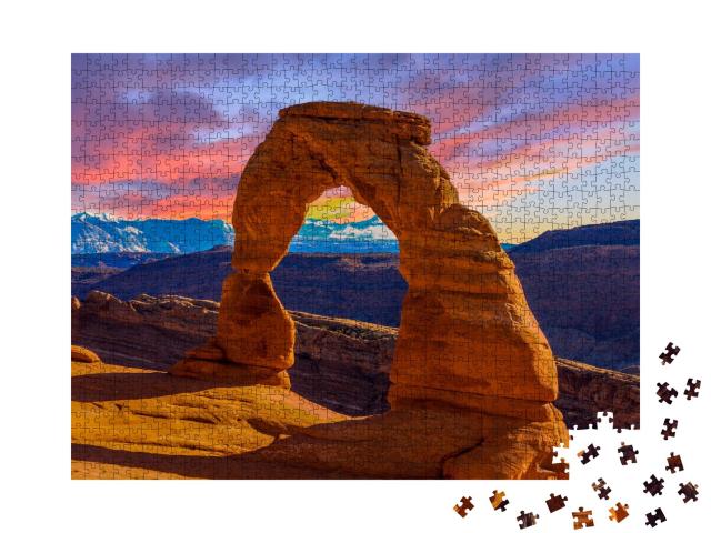 Puzzle de 1000 pièces « Coucher de soleil sur le parc national des Arches dans l'Utah »