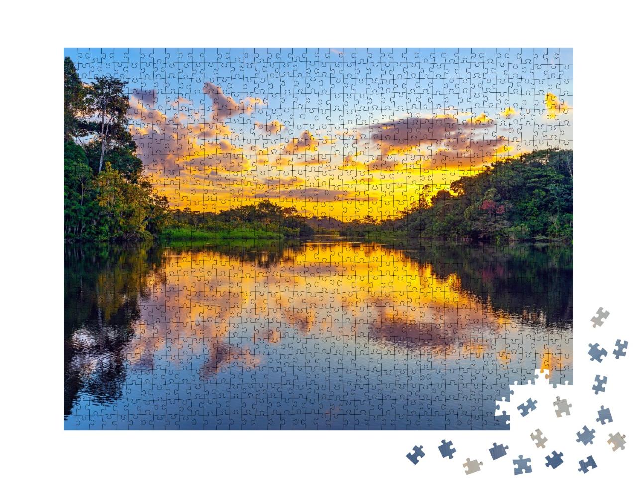 Puzzle de 1000 pièces « Coucher de soleil magique : jeu de couleurs dans la forêt tropicale amazonienne »