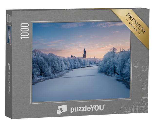 Puzzle de 1000 pièces « Magnifique paysage hivernal sur la rivière gelée Aurajoki, Turku, Finlande »