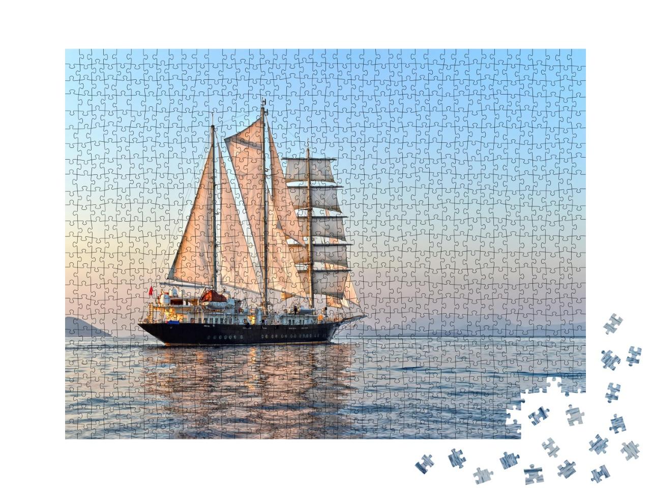 Puzzle de 1000 pièces « Yacht à voile au coucher du soleil sur la mer »