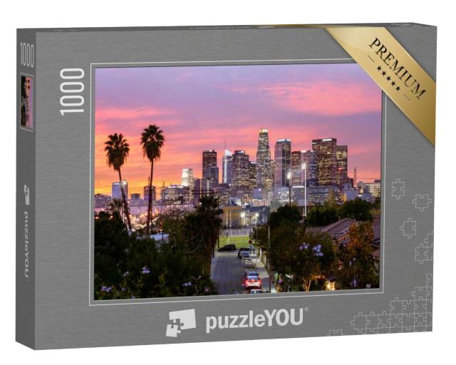 Puzzle de 1000 pièces « La ligne d'horizon du centre-ville de Los Angeles au coucher du soleil »