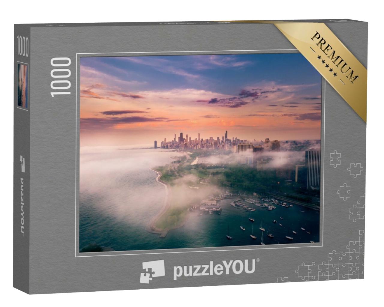 Puzzle de 1000 pièces « Chicago et le lac Michigan par temps de brouillard »