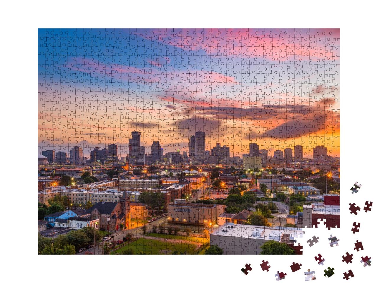 Puzzle de 1000 pièces « Crépuscule sur la ligne d'horizon de la Nouvelle-Orléans, Louisiane, États-Unis »