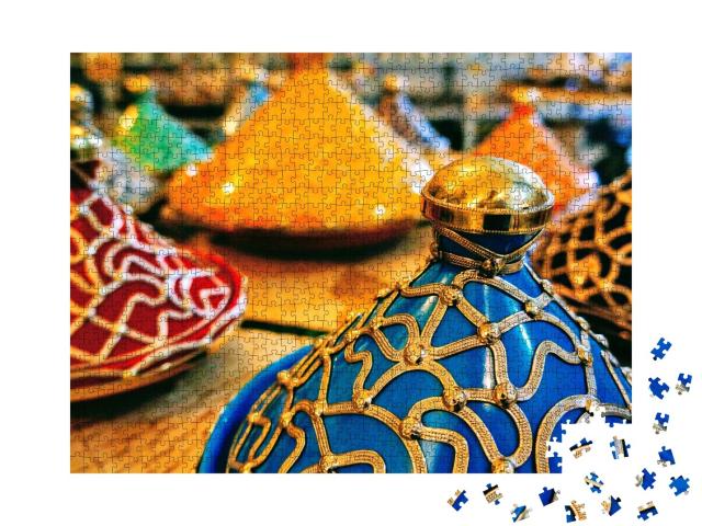 Puzzle de 1000 pièces « Pots à tajine aux couleurs vives, Maroc »