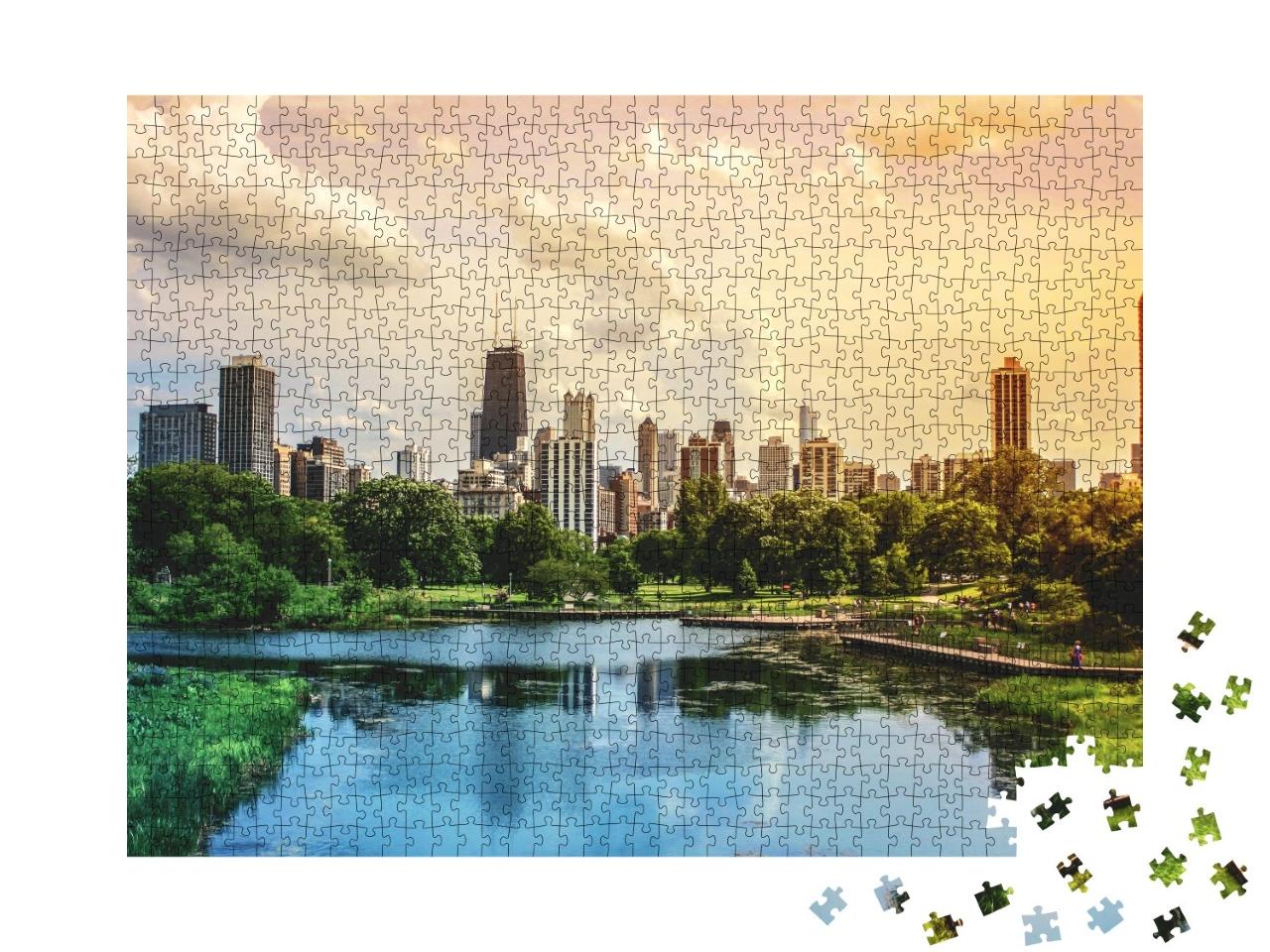 Puzzle de 1000 pièces « Chicago Vue de la ligne d'horizon et de la ville depuis Lincoln Park »
