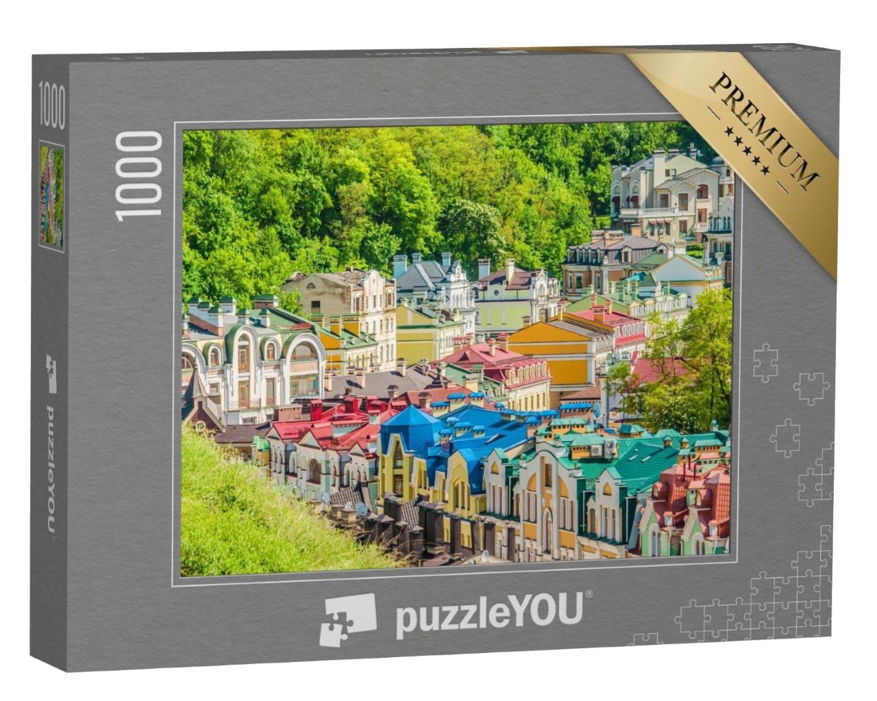 Puzzle de 1000 pièces « Maisons colorées, Kiev, Ukraine »