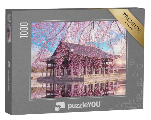 Puzzle de 1000 pièces « Les cerisiers en fleurs au Palais de Gyeongbokgung à Séoul »