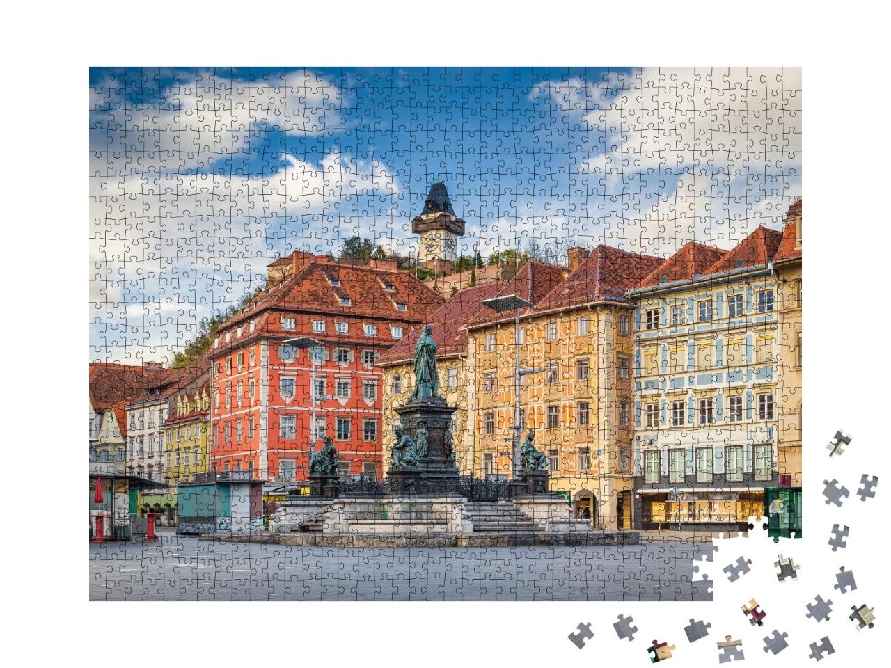 Puzzle de 1000 pièces « Ville historique de Graz avec la célèbre tour de l'horloge de Graz, Autriche »