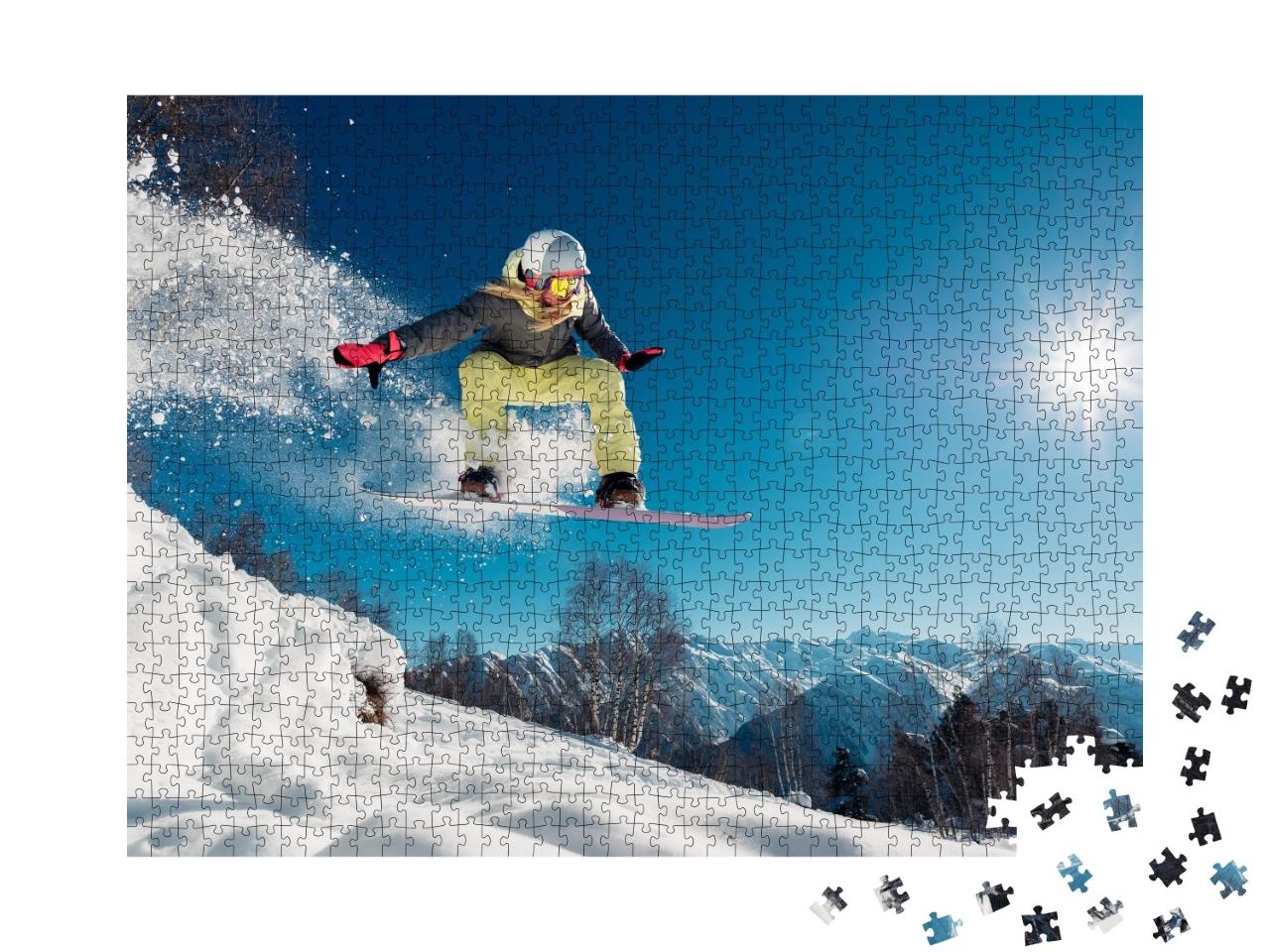 Puzzle de 1000 pièces « Snowboardeuse en train de sauter »