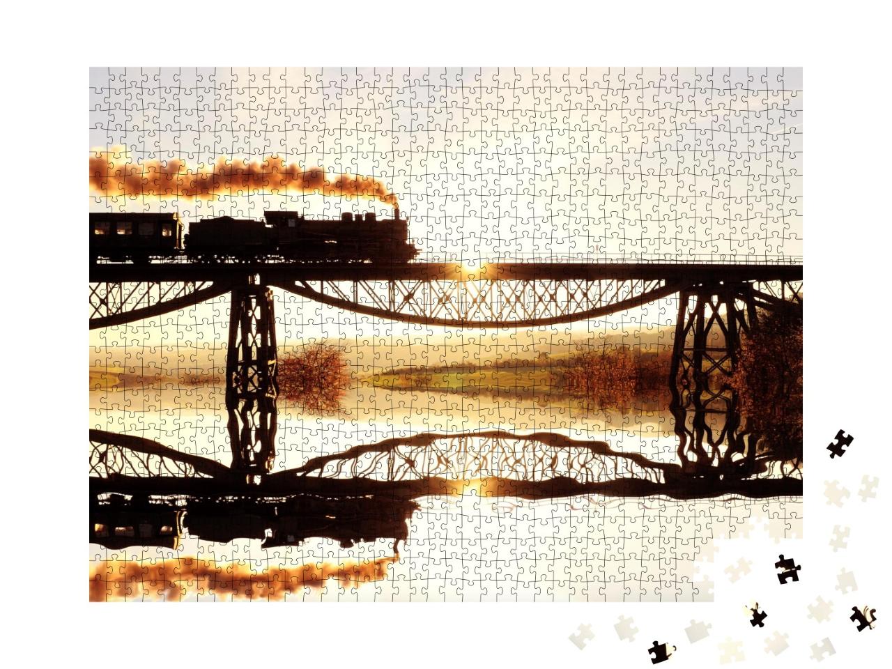 Puzzle de 1000 pièces « Locomotive à vapeur historique traversant la rivière »