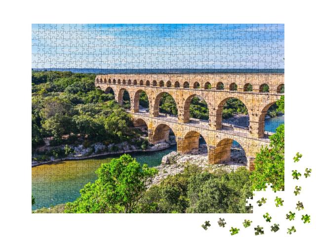 Puzzle de 1000 pièces « L'aqueduc à trois niveaux du Pont du Gard, Provence »