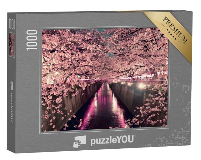 Puzzle de 1000 pièces « Cerisiers en fleurs la nuit à Tokyo »