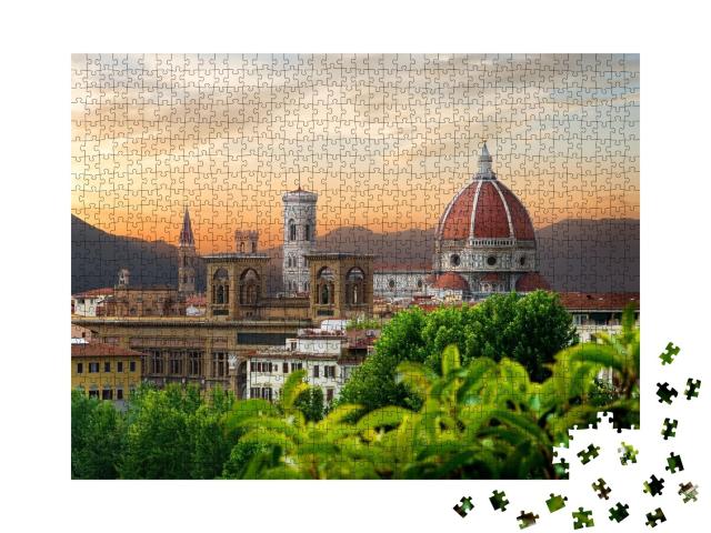 Puzzle de 1000 pièces « Soirée au-dessus de la cathédrale Santa Maria del Fiore, Florence, Italie »