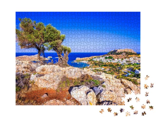 Puzzle de 1000 pièces « Lindos, village de Rhodes avec acropole »