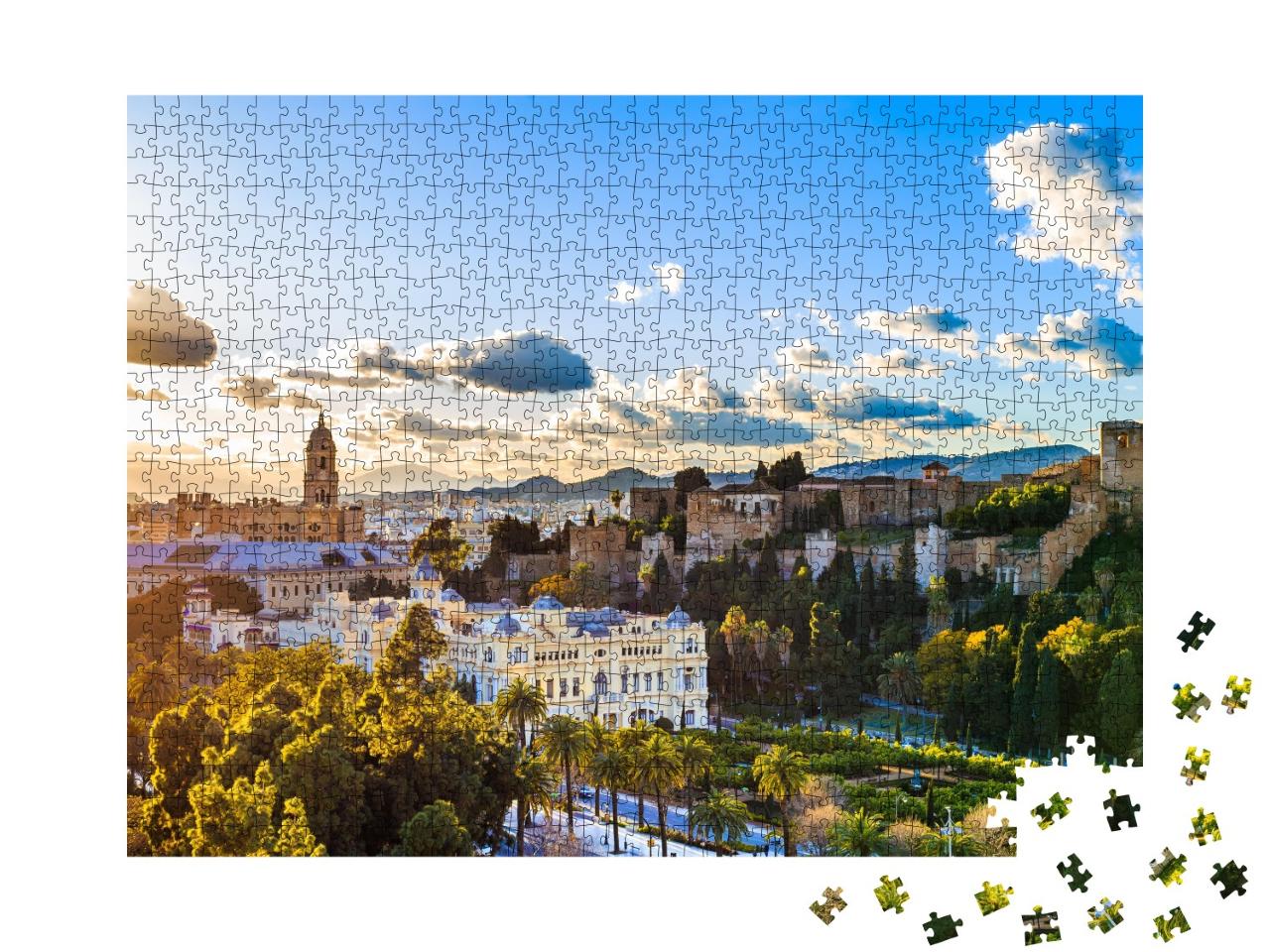 Puzzle de 1000 pièces « Coucher de soleil avec vue sur la cathédrale de Malaga »