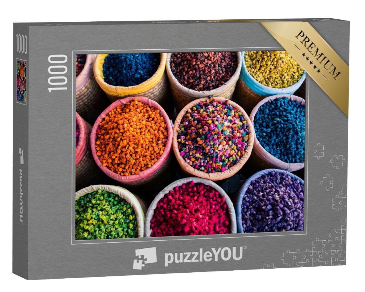 Puzzle de 1000 pièces « Épices colorées dans des paniers ronds, souk »