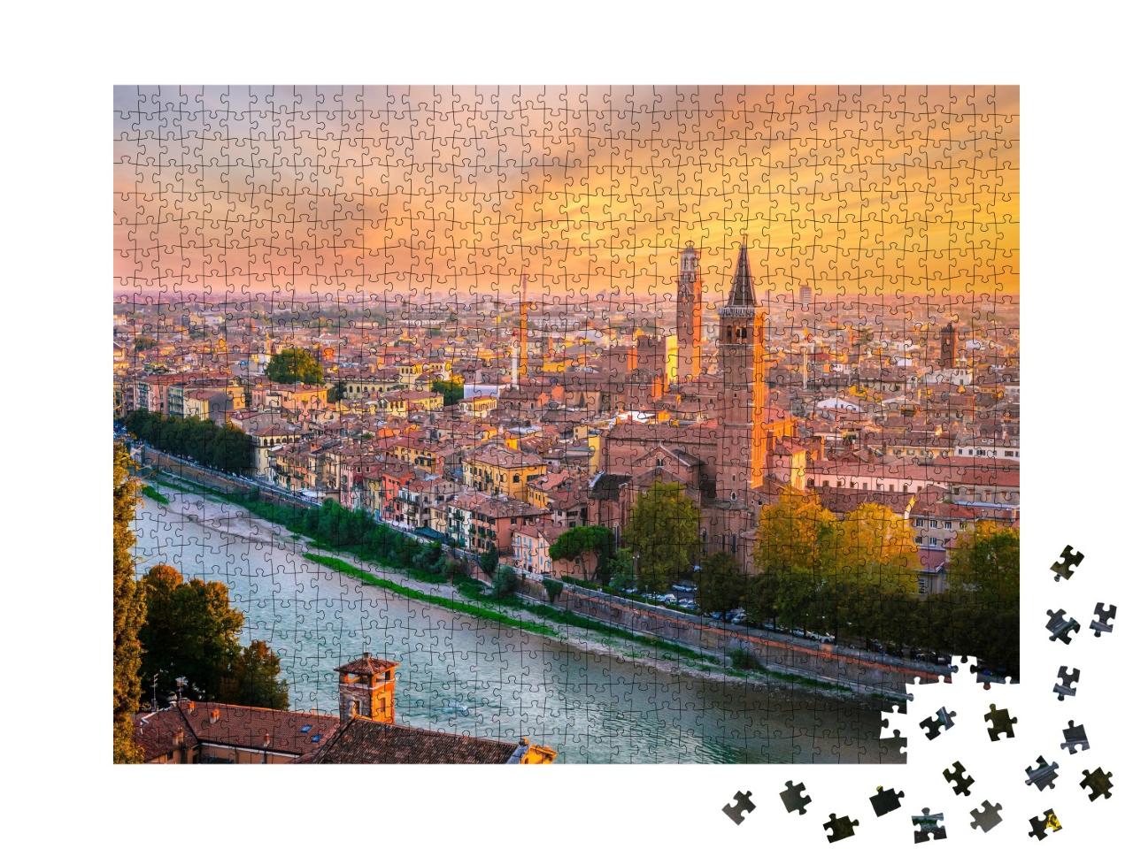 Puzzle de 1000 pièces « Coucher de soleil sur Vérone, Vénétie, Italie »