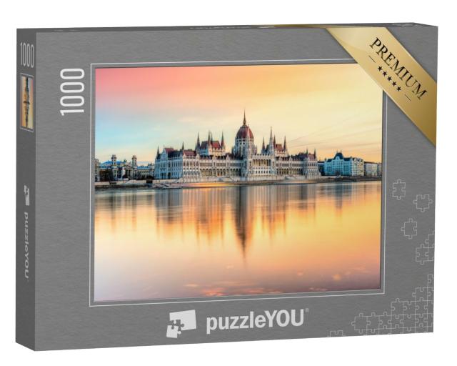 Puzzle de 1000 pièces « Vue sur le Parlement de Budapest au coucher du soleil, Hongrie »