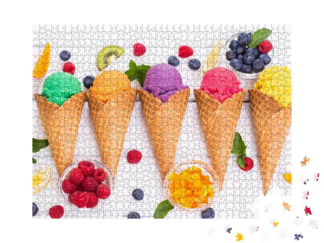 Puzzle de 1000 pièces « Différentes glaces aux fruits maison en gaufrette »