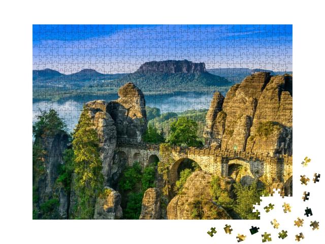Puzzle de 1000 pièces « Lever de soleil sur le Bastei en Suisse saxonne, Allemagne »