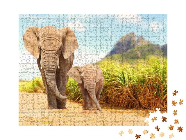 Puzzle de 1000 pièces « Eléphants d'Afrique de la brousse, réserve naturelle »