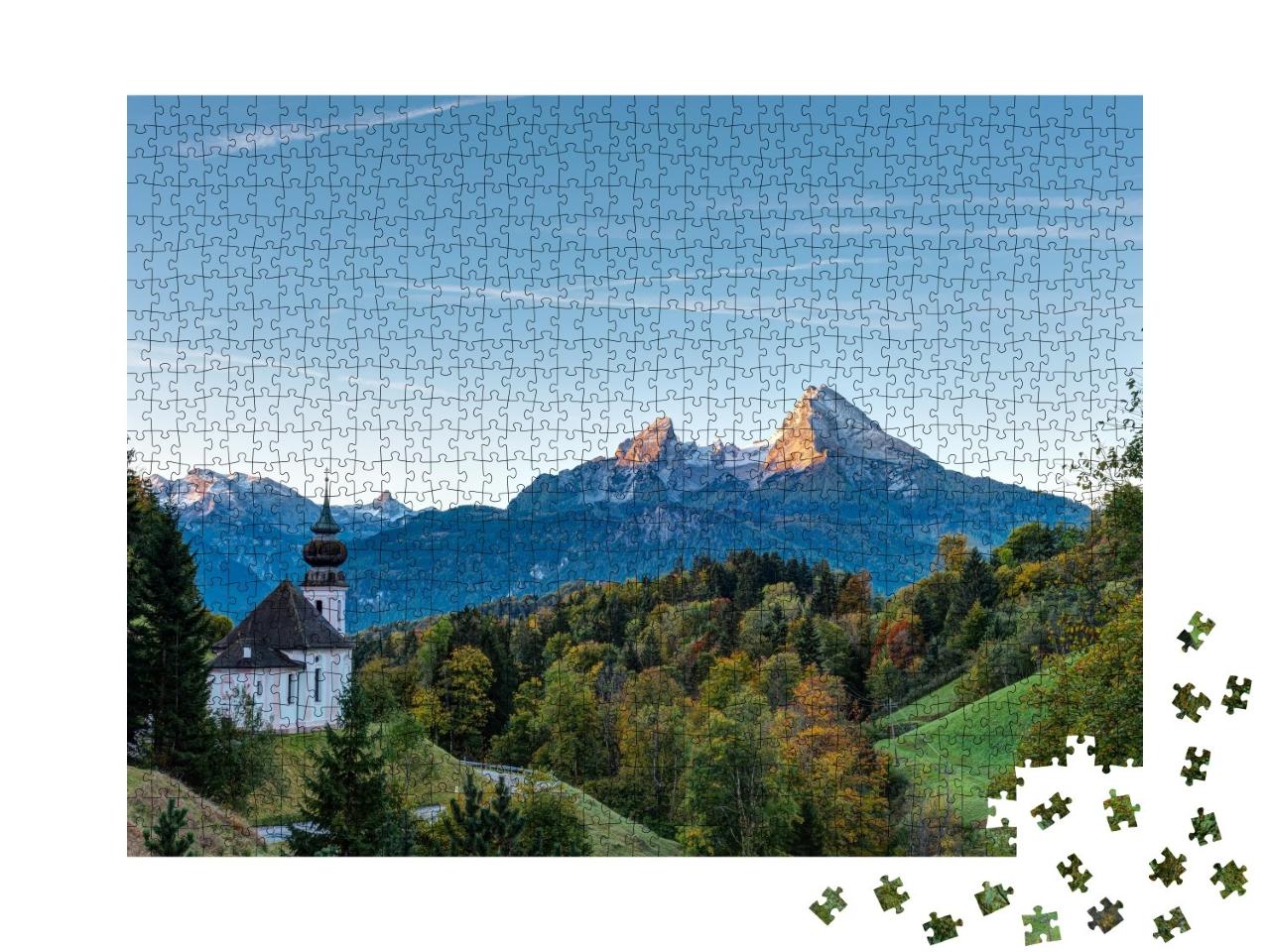 Puzzle de 1000 pièces « Matin d'automne au-dessus de Maria Gern et du Watzmann, Allemagne »