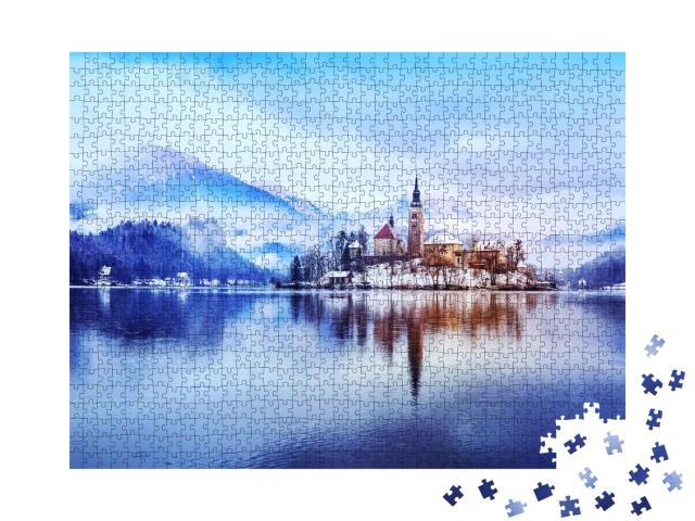 Puzzle de 1000 pièces « Paysage hivernal du lac de Bled »