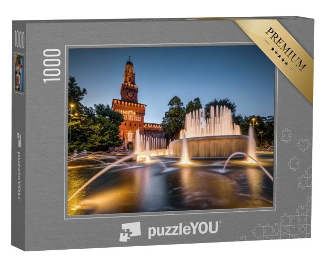 Puzzle de 1000 pièces « Castello Sforzesco avec fontaine éclairée le soir, Milan, Italie »
