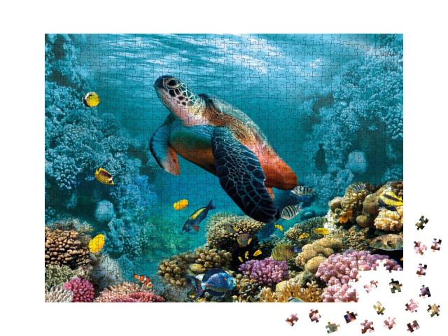 Puzzle de 1000 pièces « Monde sous-marin avec une tortue et des coraux »
