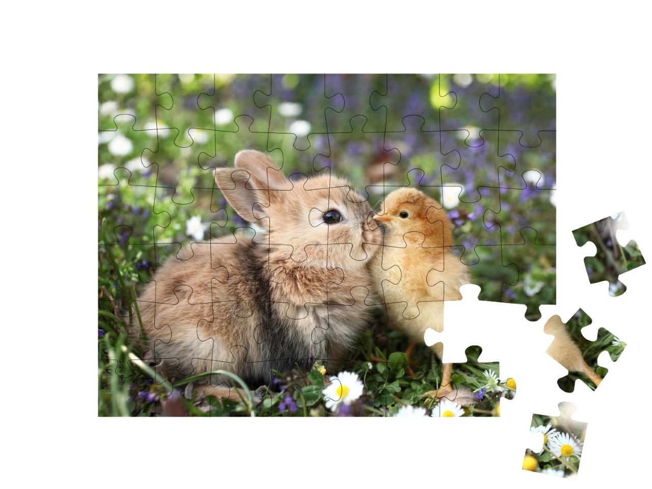 Puzzle de 48 pièces « Meilleurs amis : petit lapin et poussin »