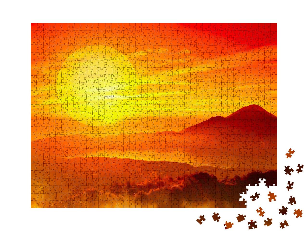Puzzle de 1000 pièces « Savane africaine dans un coucher de soleil rougeoyant »