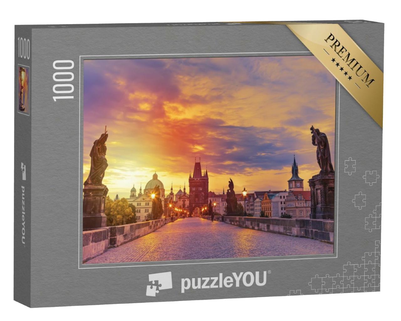 Puzzle de 1000 pièces « Vue du pont Charles à Prague au coucher du soleil »