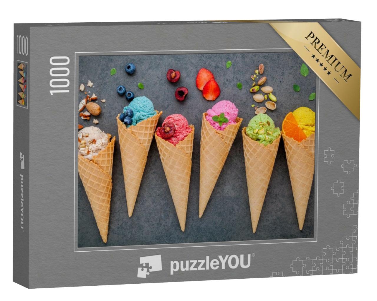 Puzzle de 1000 pièces « Des boules de glace : Myrtille, fraise, pistache et plus encore »