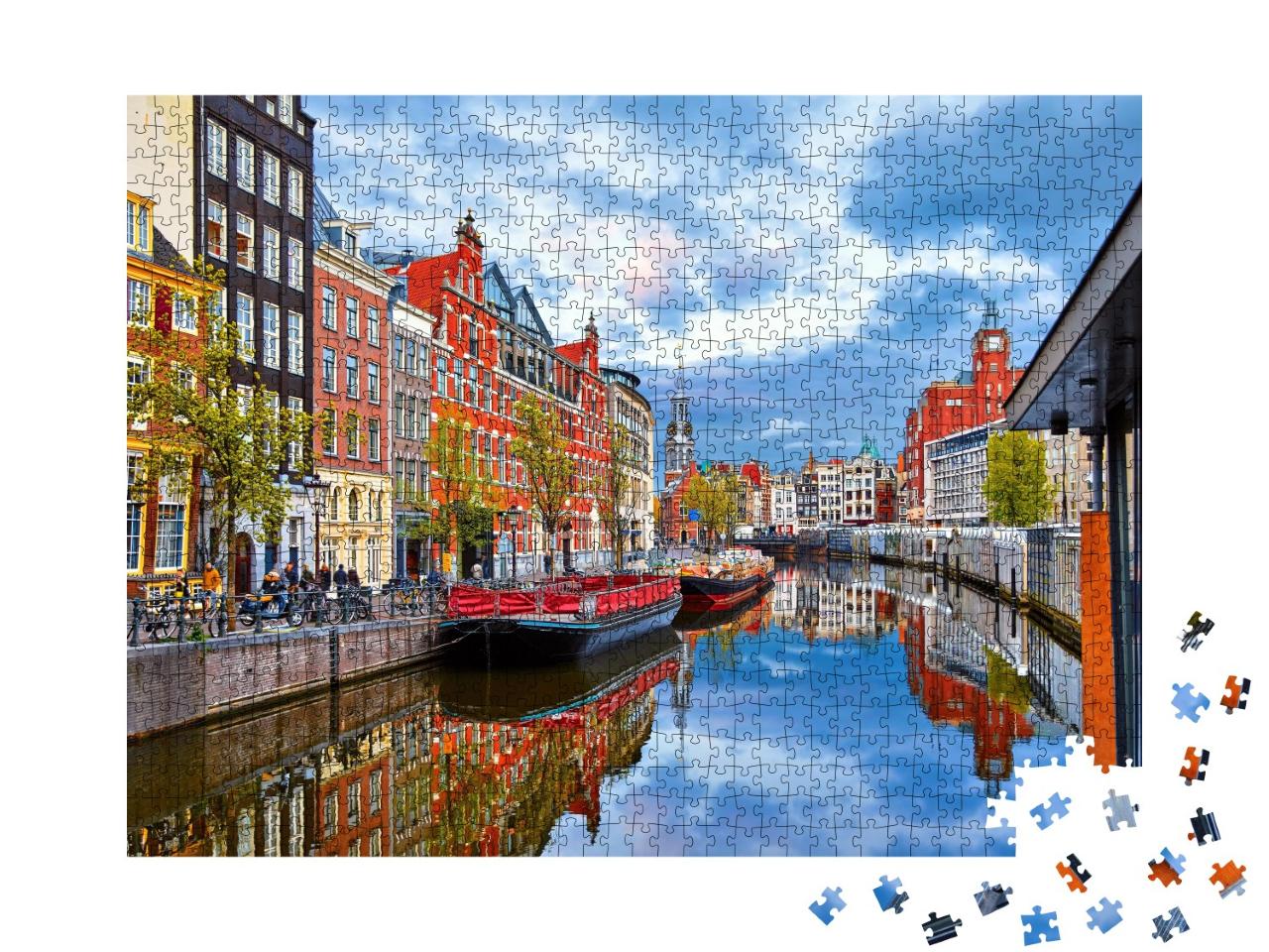 Puzzle de 1000 pièces « Canal à Amsterdam au printemps, Pays-Bas »