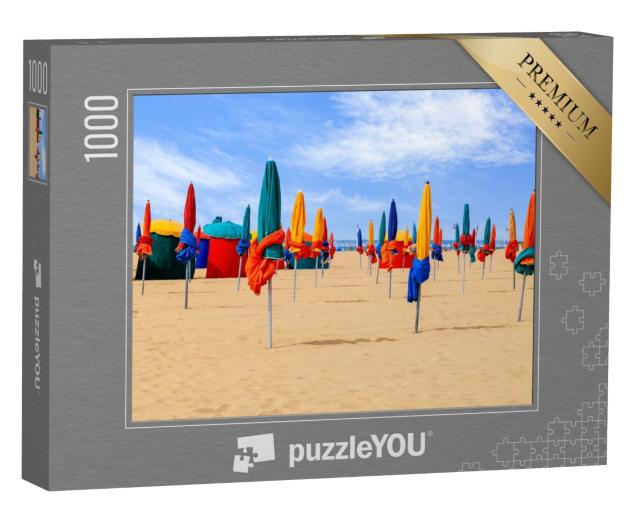 Puzzle de 1000 pièces « Parasols colorés, emblème de Deauville Beach, nord de la France »