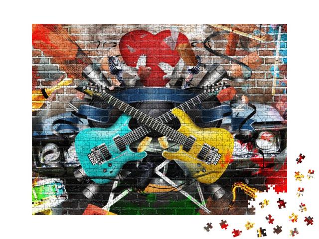 Puzzle de 1000 pièces « Graffiti Collage de musique et de couleur »