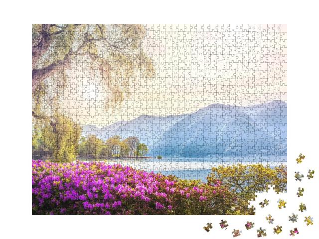 Puzzle de 1000 pièces « Belle vue sur le lac entouré de montagnes »