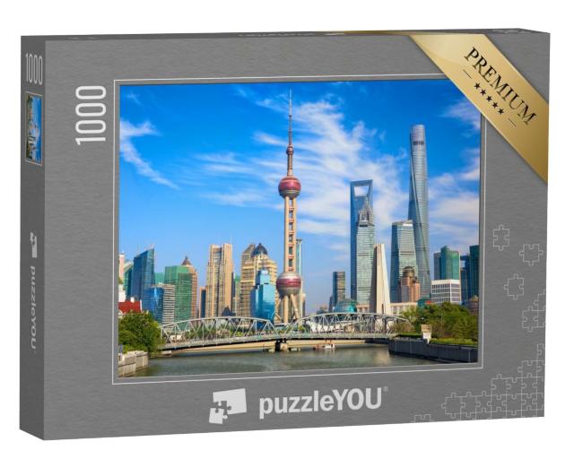 Puzzle de 1000 pièces « Skyline de Shanghai avec le pont historique Waibaidu, Chine »