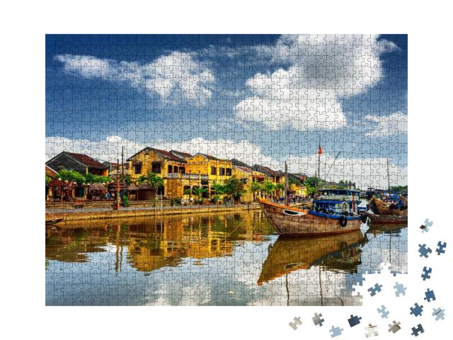 Puzzle de 1000 pièces « Bateaux en bois sur la rivière Thu Bon à Hoi An, Vietnam »