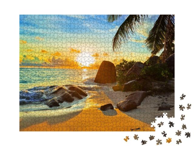 Puzzle de 1000 pièces « Plage tropicale au coucher du soleil »